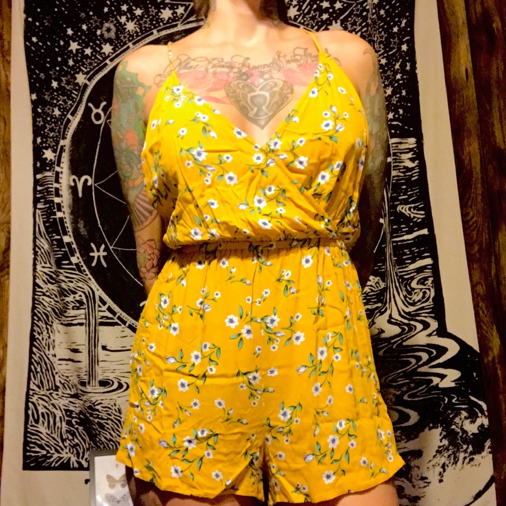 Kendal and Kylie yellow floral string romper